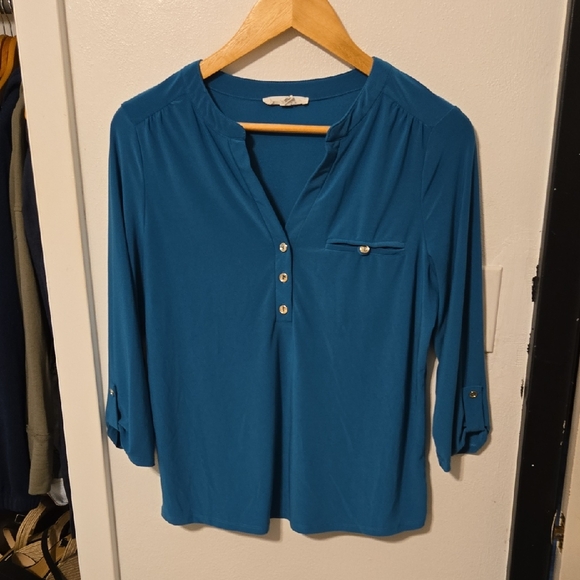 PerSeption Concept Tops - Teal Button-Up Women's Top